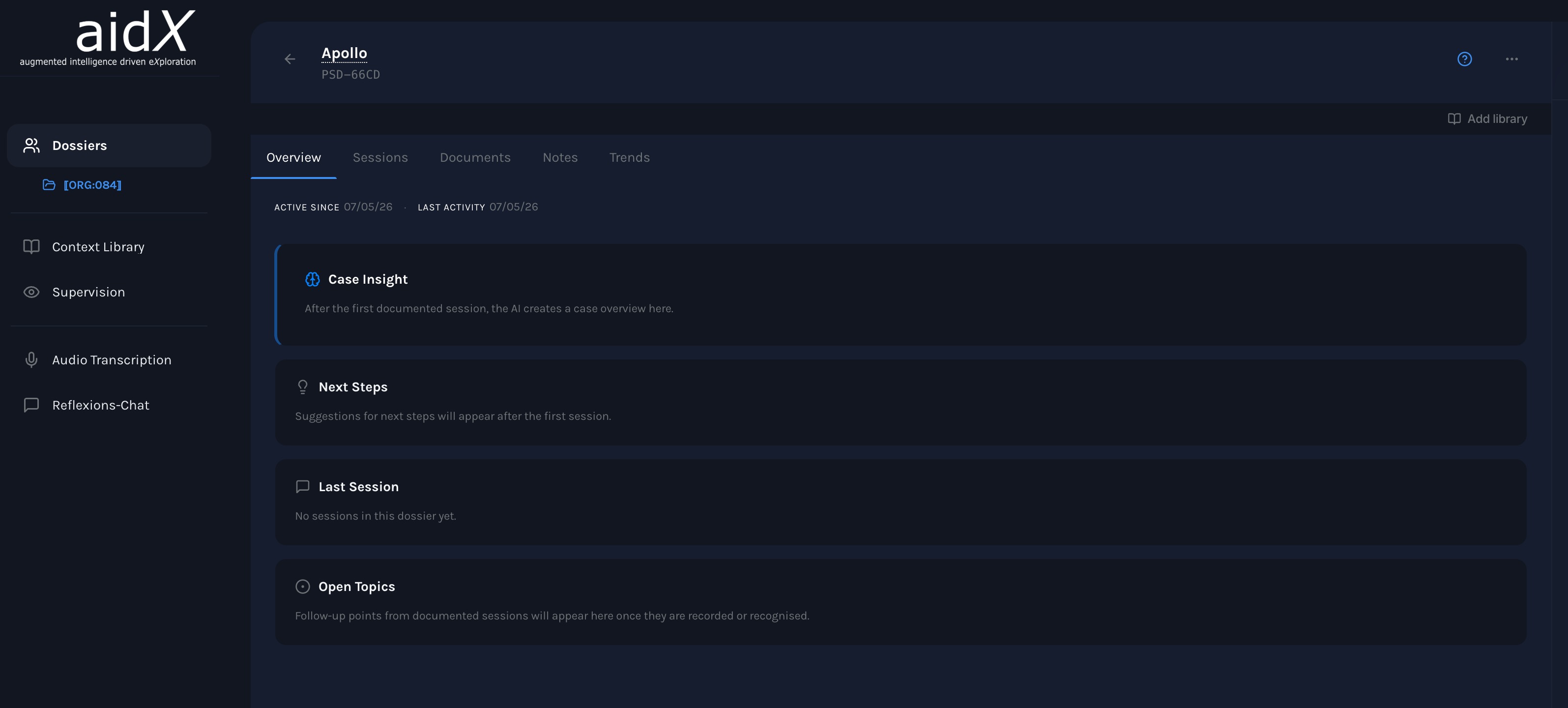 Leeres Dossier nach der Erstellung
